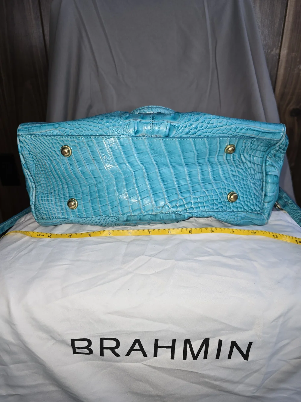 Brahmin Turquoise Croc-Embossed Leather Satchel - Picture 2 of 5